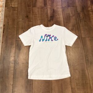 Nike Kids White Tee with Multicolor Logo